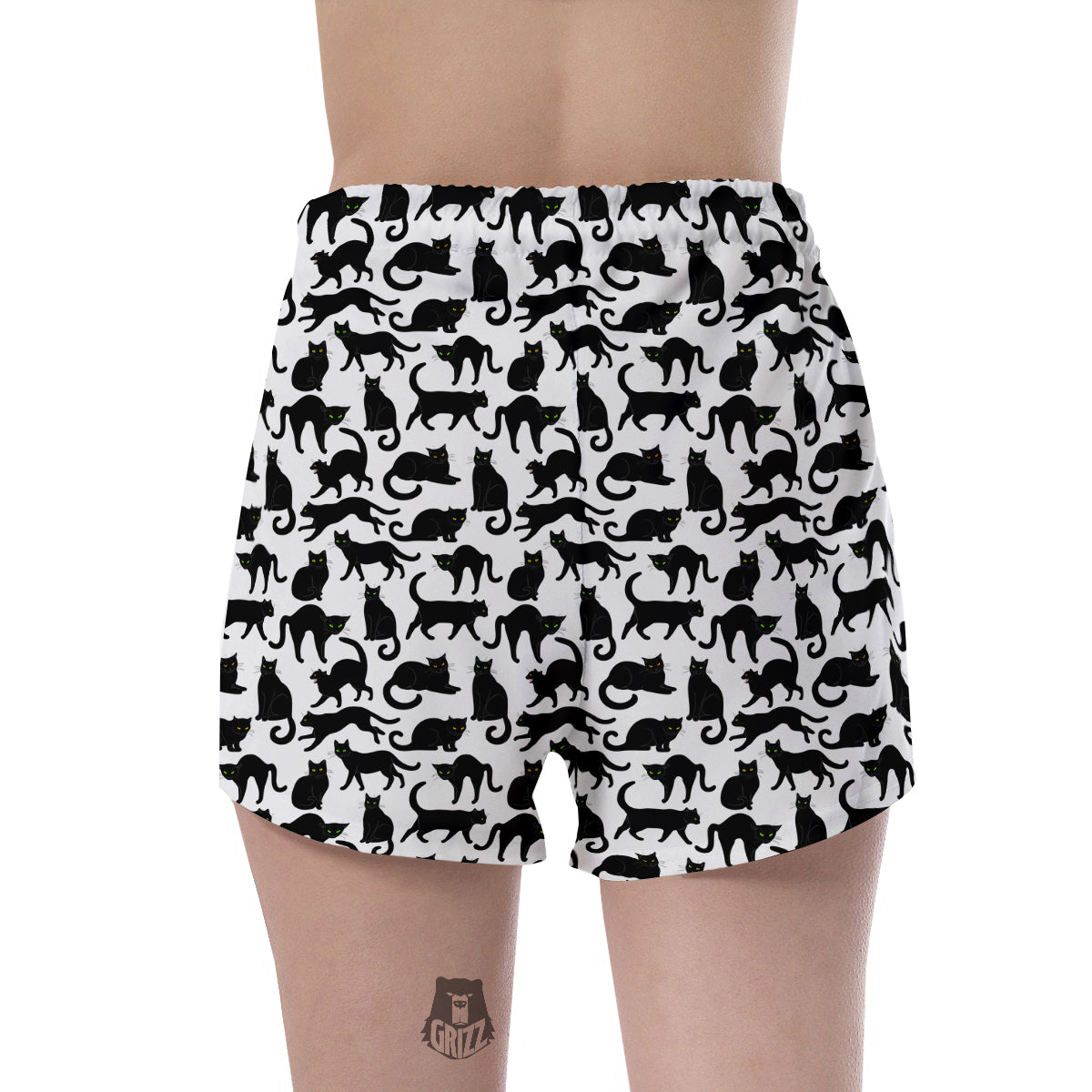 Black Cat And White Print Pattern Women's Shorts-grizzshop