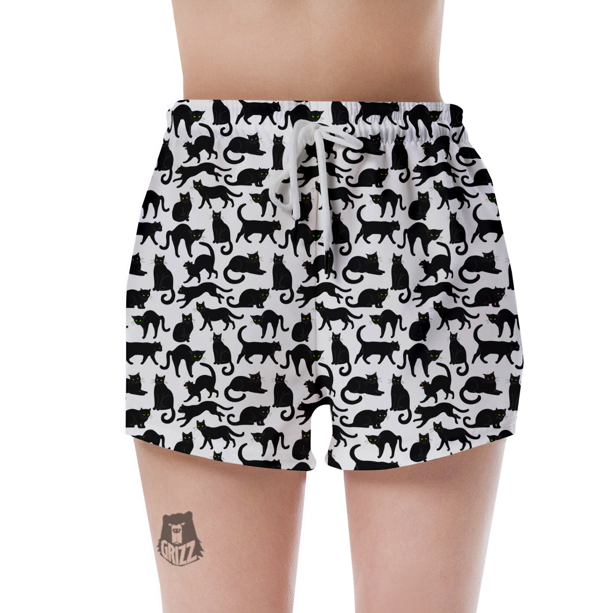 Black Cat And White Print Pattern Women's Shorts-grizzshop