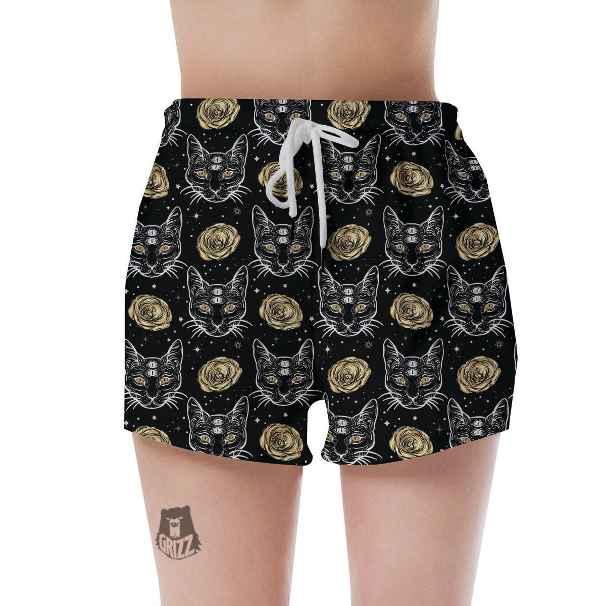 Black Cat Gothic Witch Women's Shorts-grizzshop