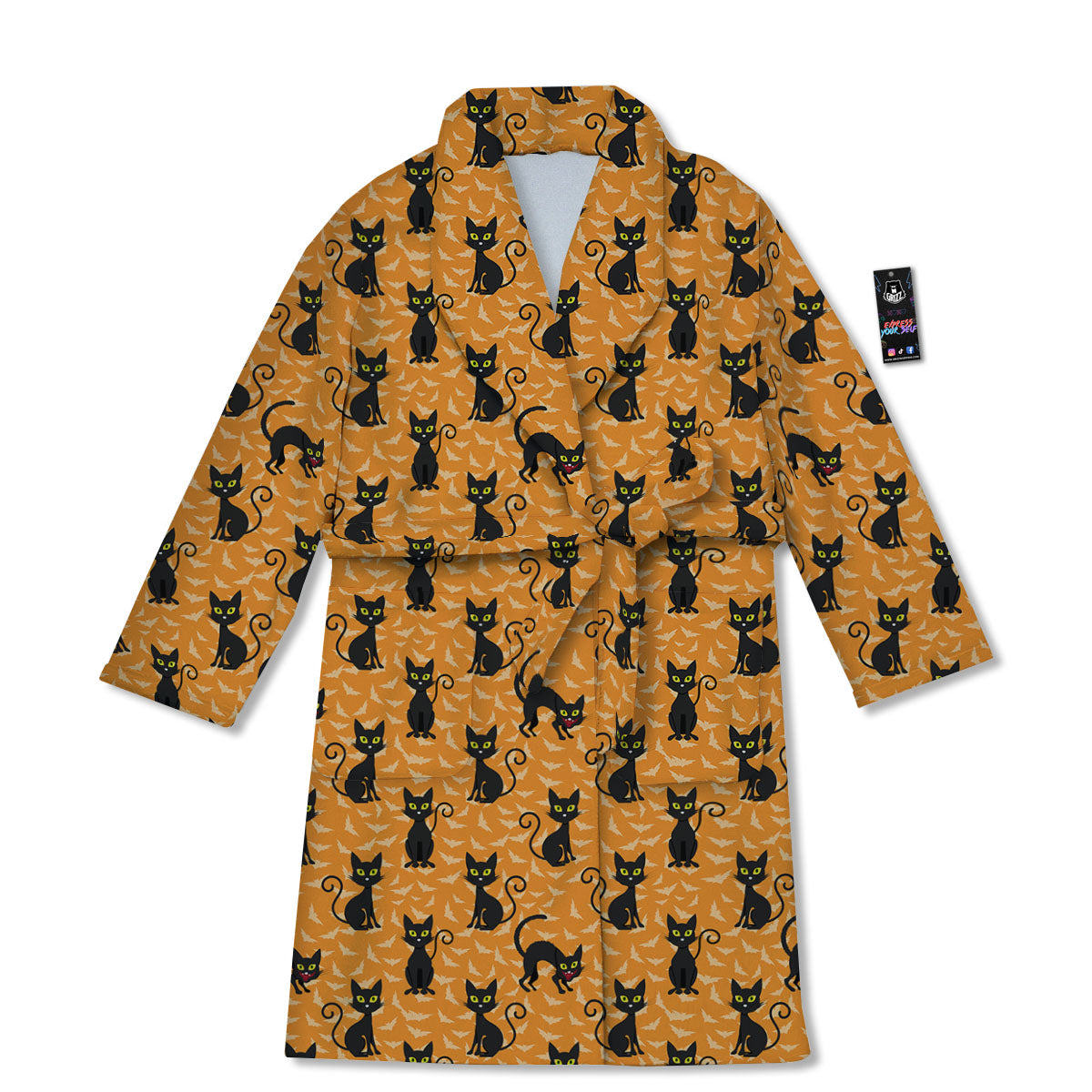Black Cat Halloween Print Pattern Bathrobe-grizzshop