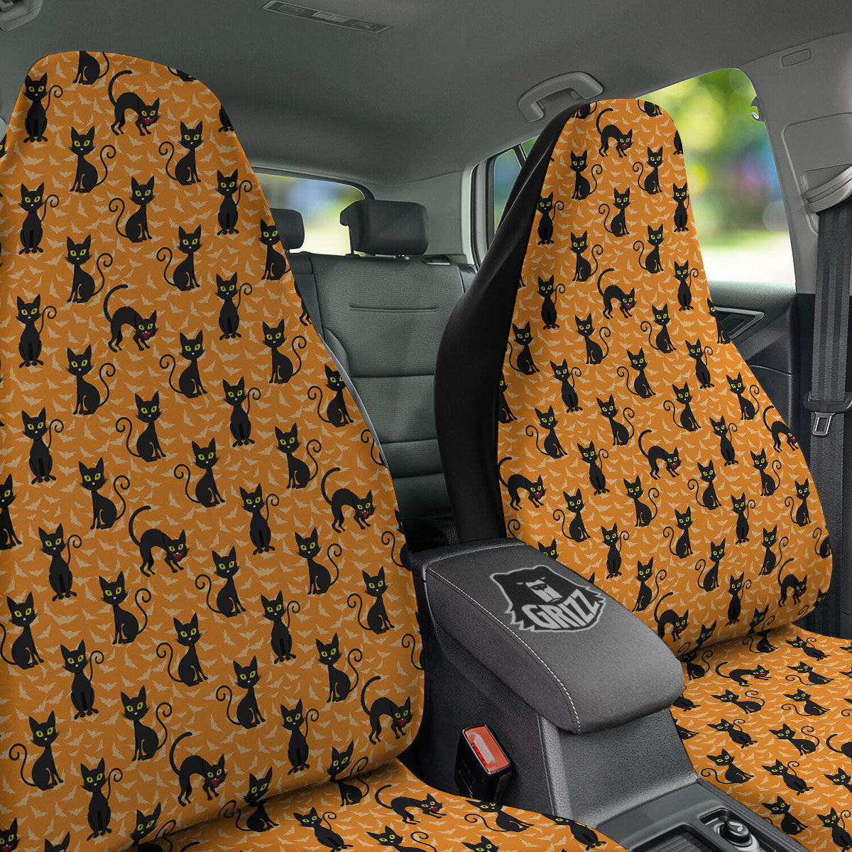 Black Cat Halloween Print Pattern Car Seat Covers-grizzshop