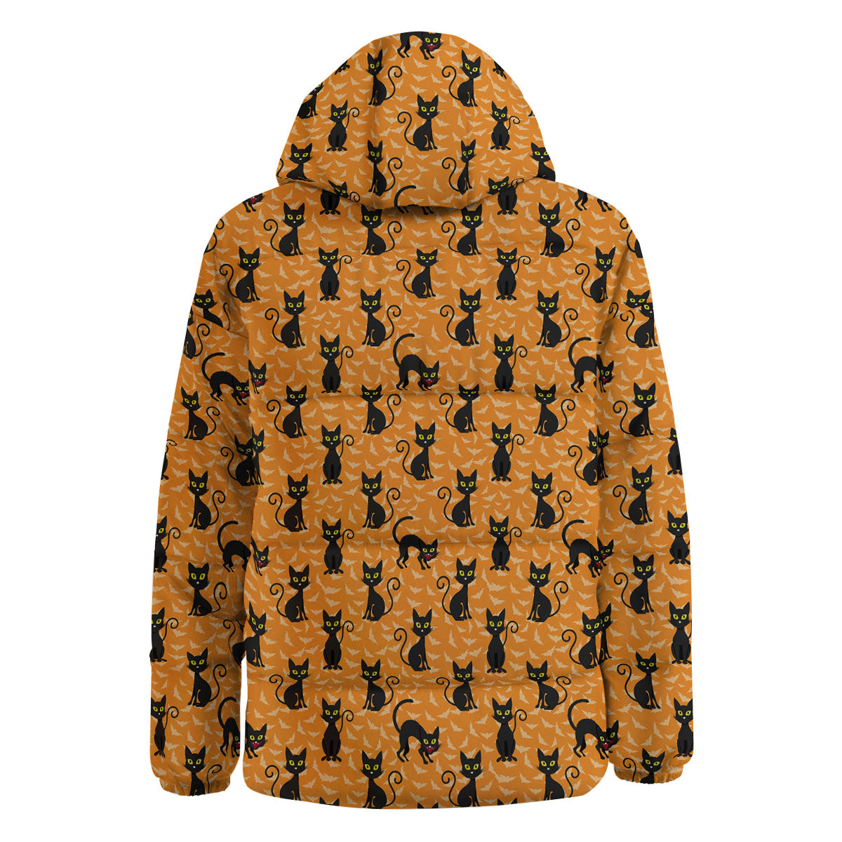 Black Cat Halloween Print Pattern Down Jacket-grizzshop