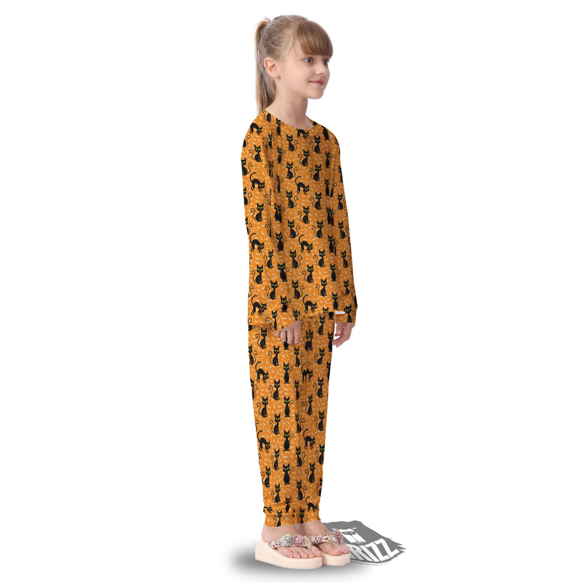 Black Cat Halloween Print Pattern Kid's Pajamas-grizzshop