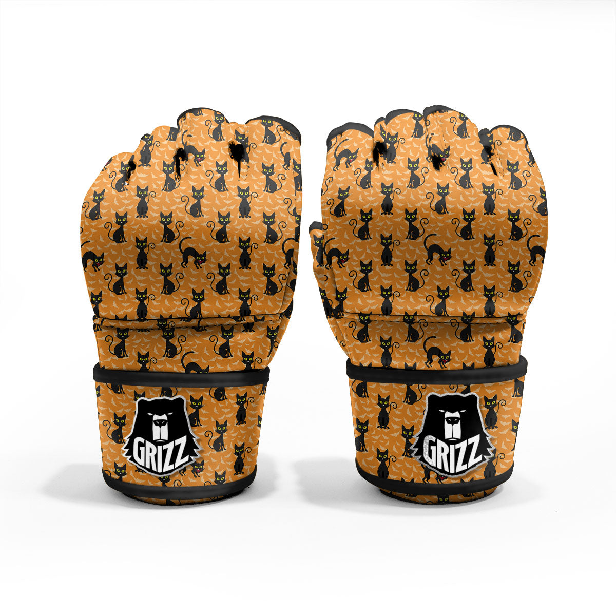 Black Cat Halloween Print Pattern MMA Gloves-grizzshop