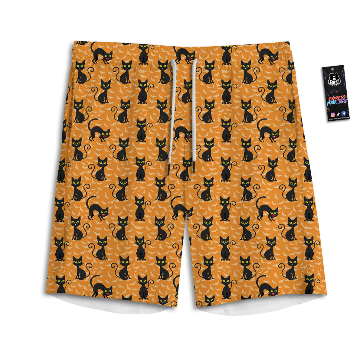 Black Orange And Grey Plaid Print Pattern Men's Athletic Shorts