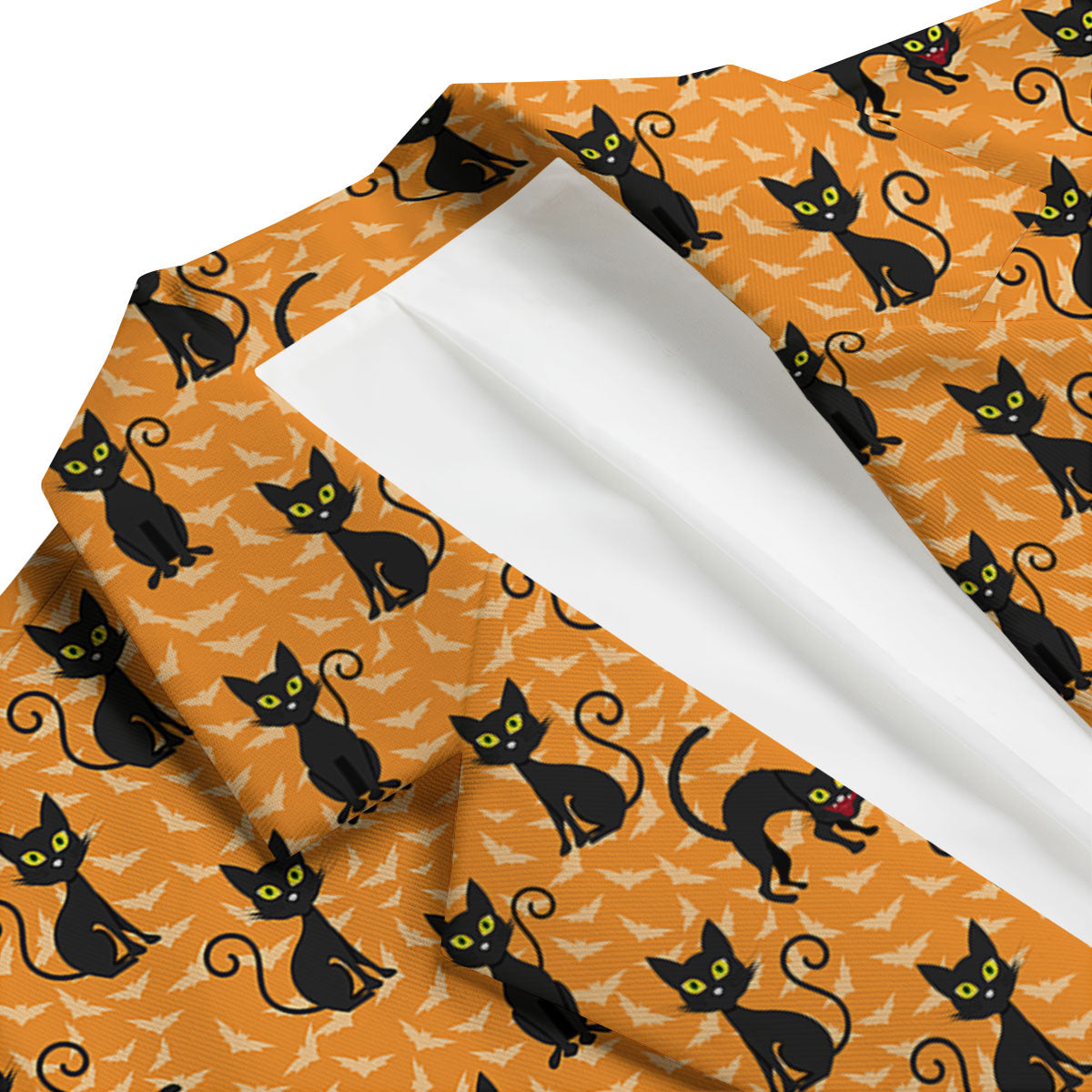 Black Cat Halloween Print Pattern Men's Blazer-grizzshop
