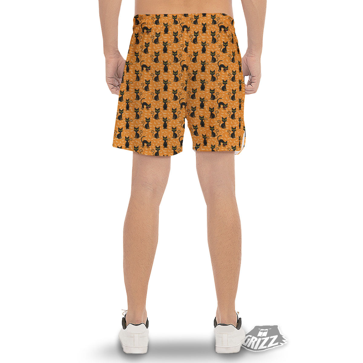 Black Cat Halloween Print Pattern Men's Gym Shorts-grizzshop