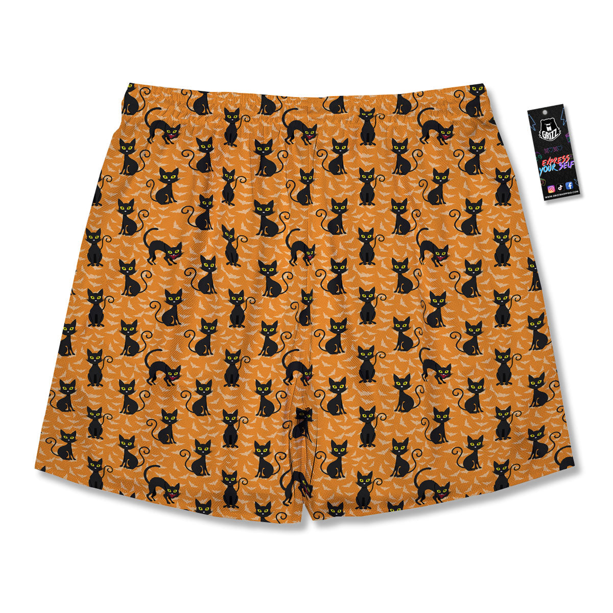 Black Cat Halloween Print Pattern Men's Running Shorts-grizzshop