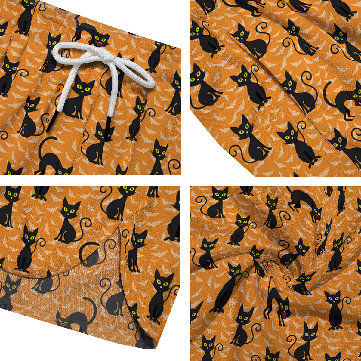 Black Cat Halloween Print Pattern Men's Running Shorts-grizzshop