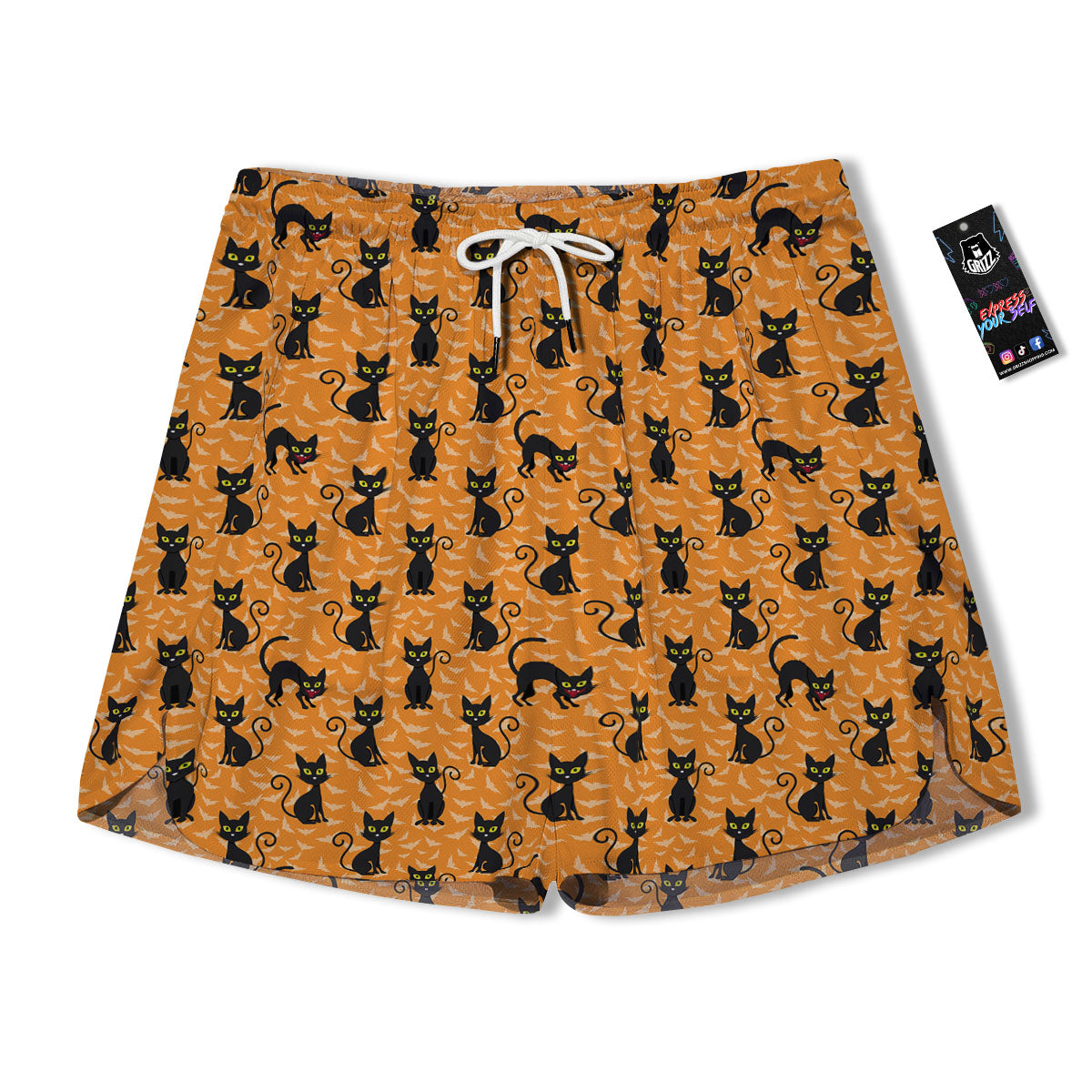 Black Cat Halloween Print Pattern Men's Running Shorts-grizzshop