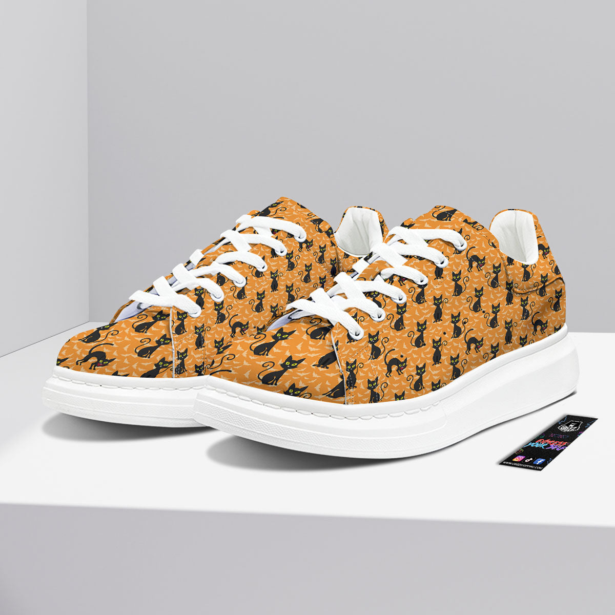Black Cat Halloween Print Pattern Platform Shoes-grizzshop
