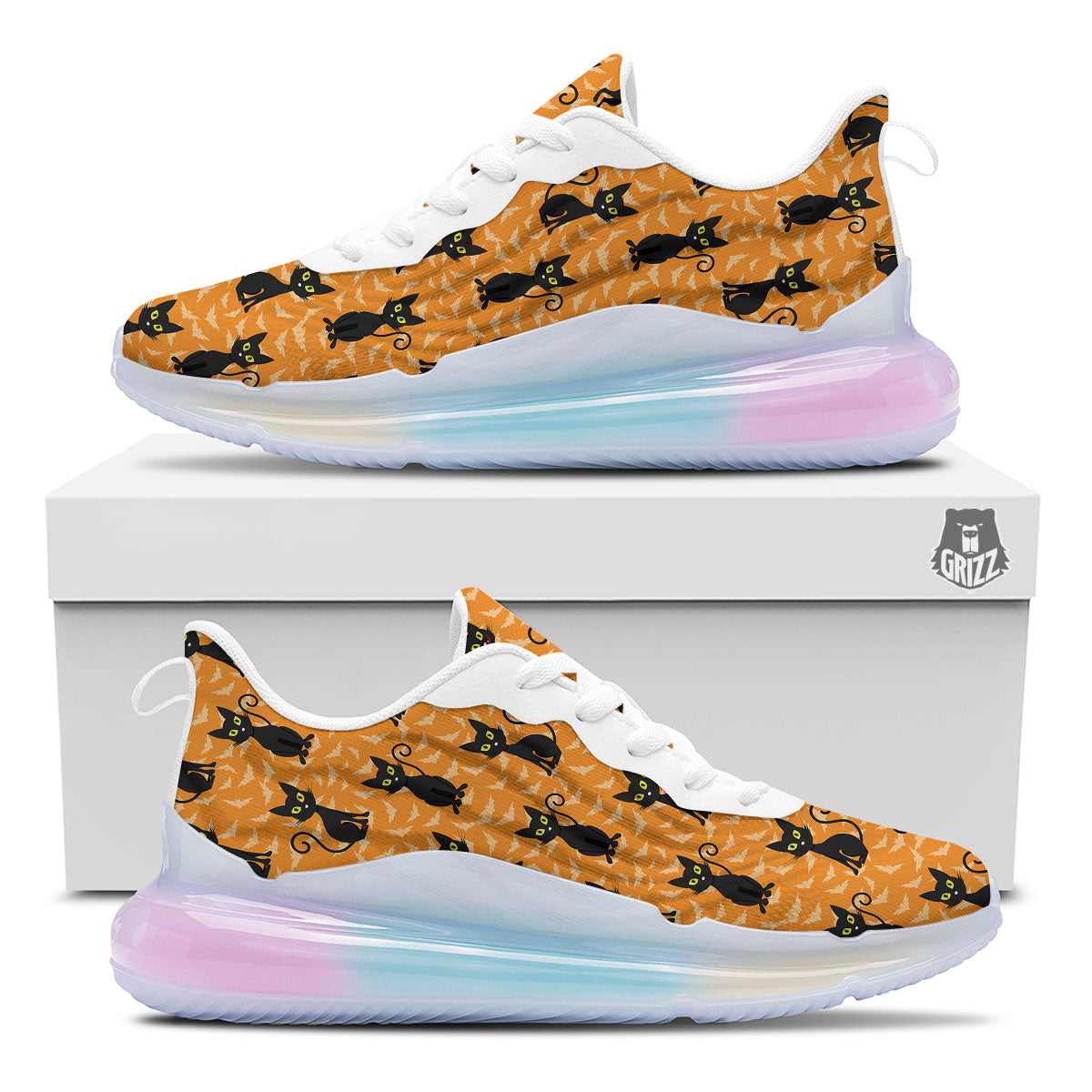 Black Cat Halloween Print Pattern Running Sneakers-grizzshop