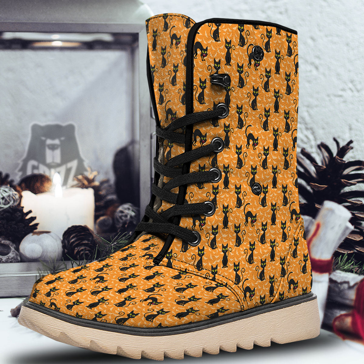 Black Cat Halloween Print Pattern Snow Boots-grizzshop