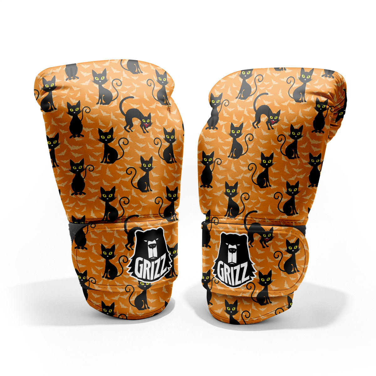 Black Cat Halloween Print Pattern Pro Boxing Glove