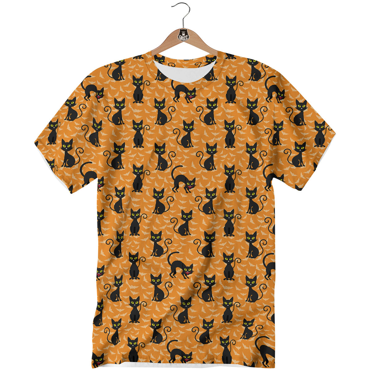 Black Cat Halloween Print Pattern T-Shirt-grizzshop