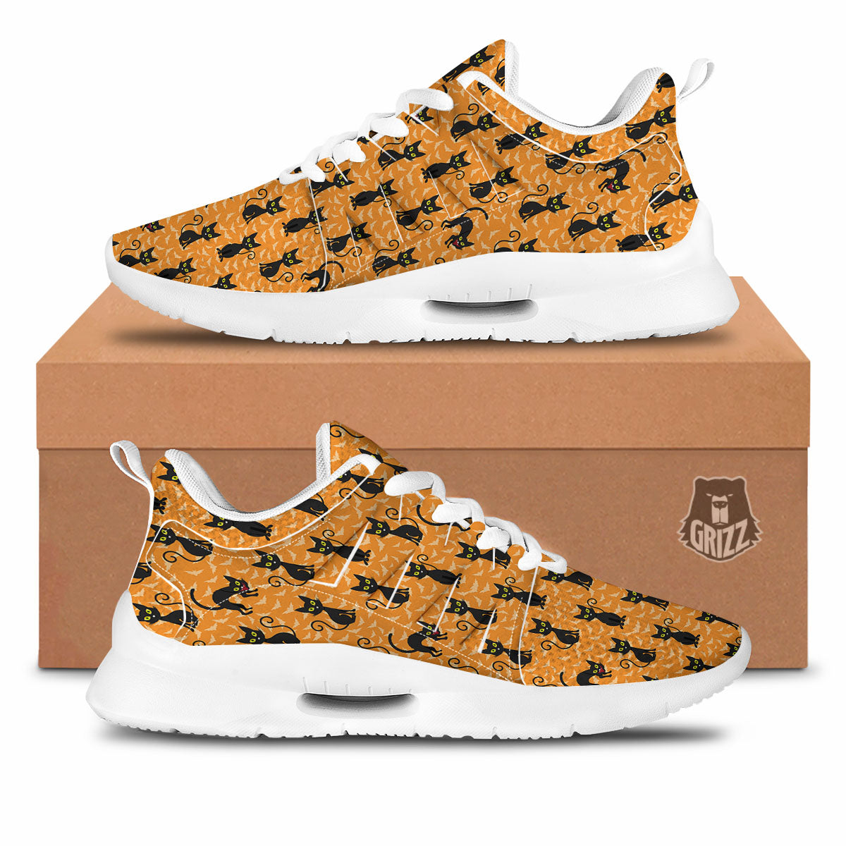 Black Cat Halloween Print Pattern Tennis Shoes-grizzshop