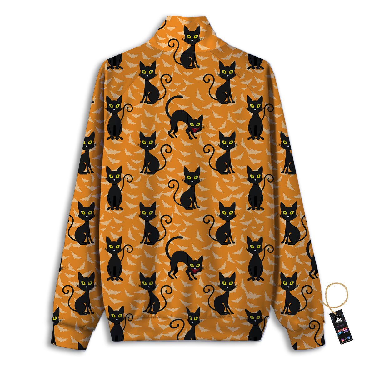 Black Cat Halloween Print Pattern Track Jacket-grizzshop