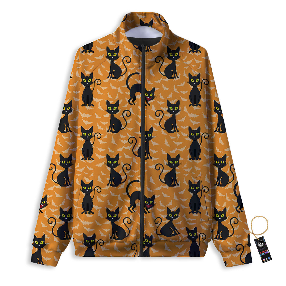 Black Cat Halloween Print Pattern Track Jacket-grizzshop