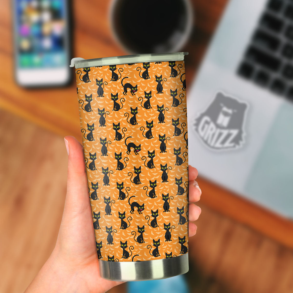 Black Cat Halloween Print Pattern Tumbler-grizzshop