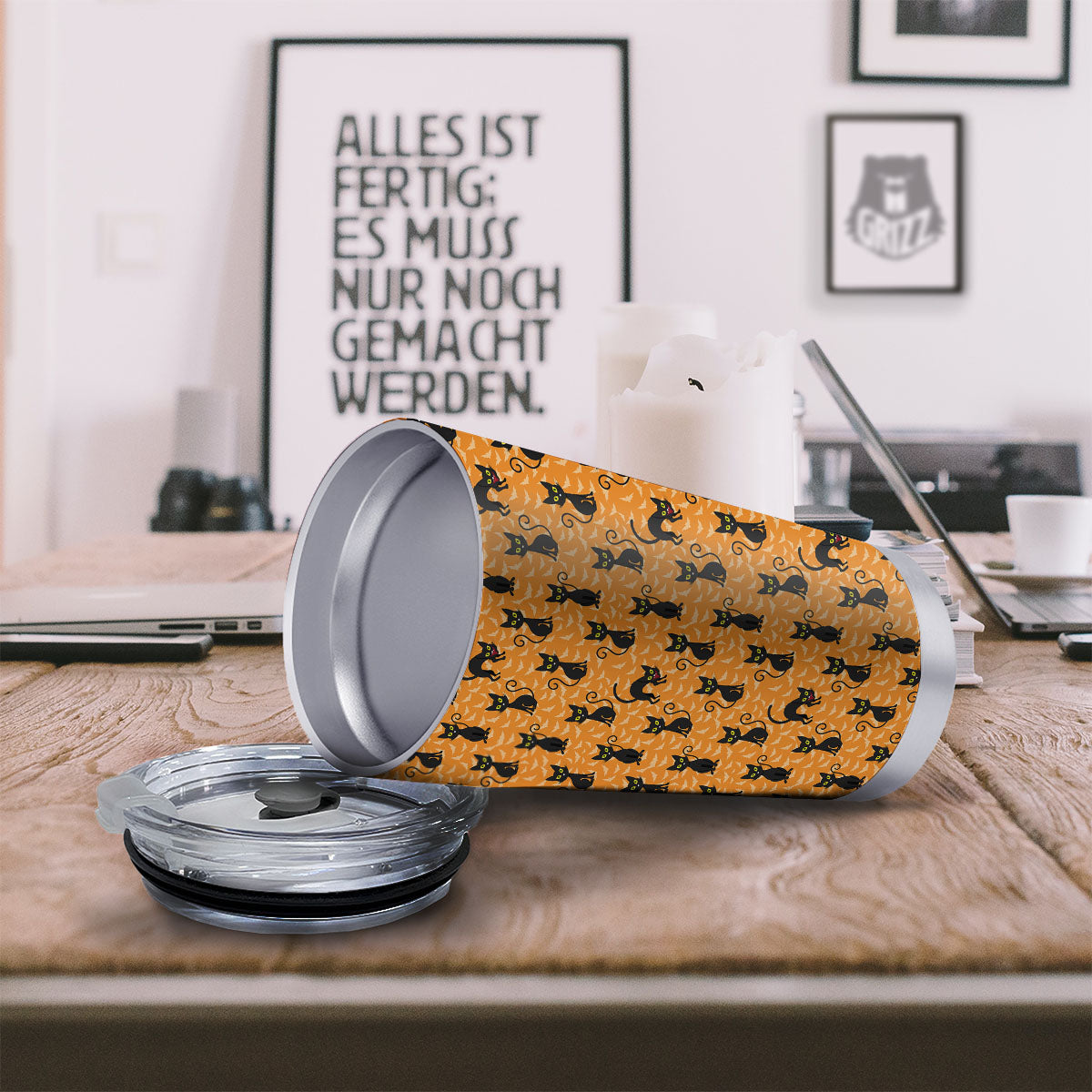 Black Cat Halloween Print Pattern Tumbler-grizzshop