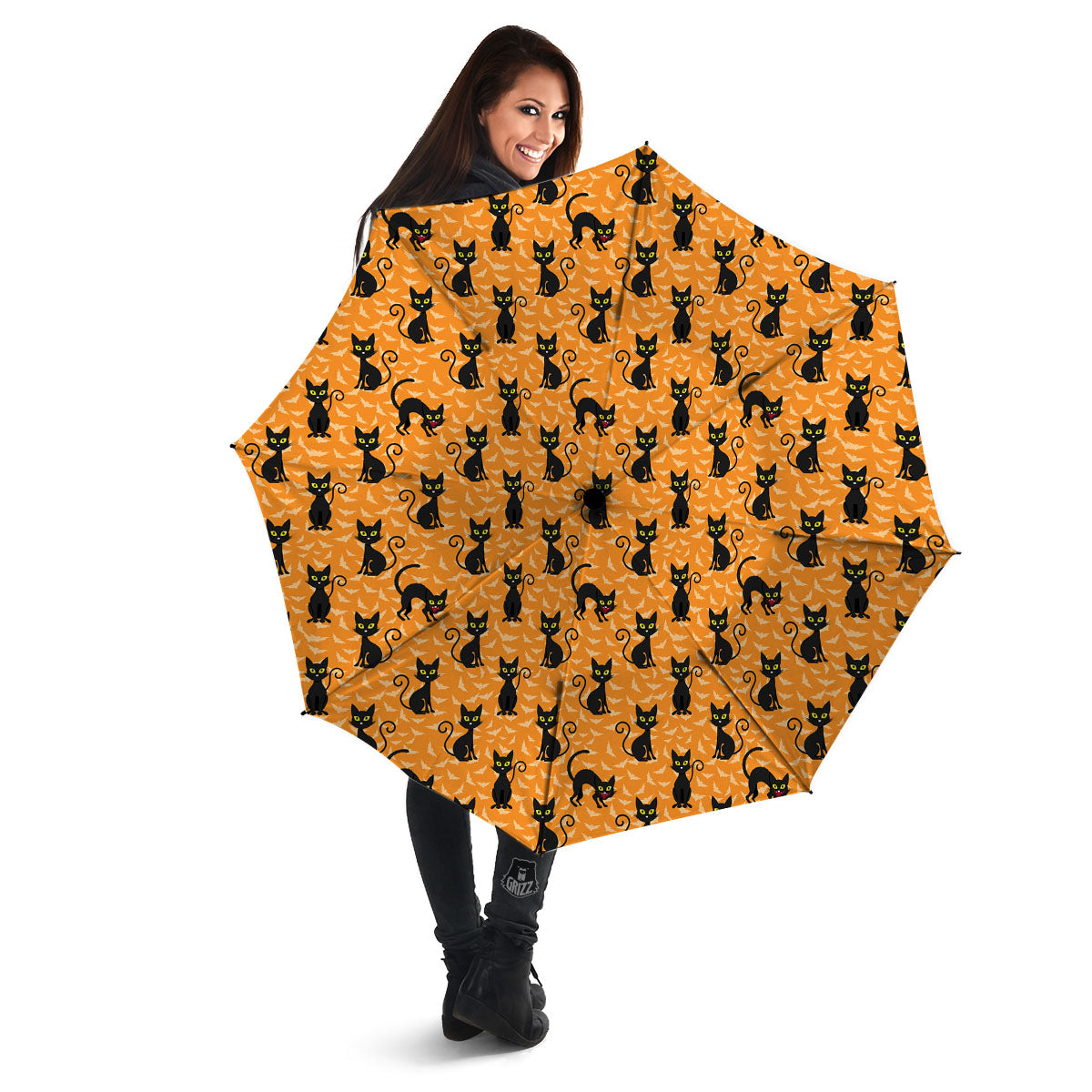 Black Cat Halloween Print Pattern Umbrella-grizzshop