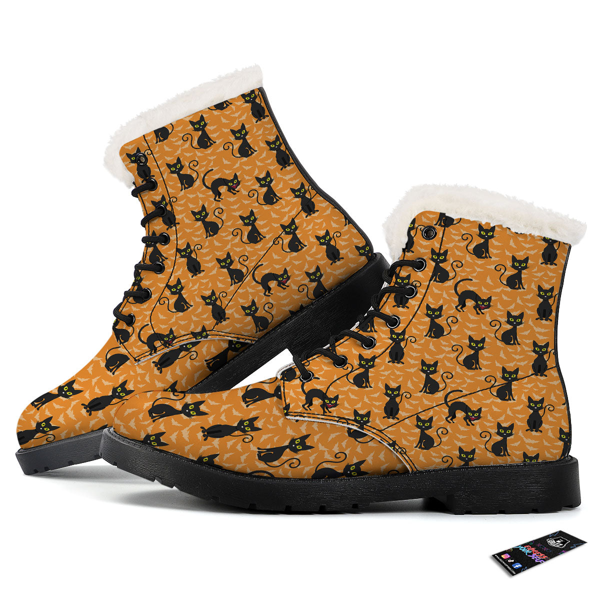 Black Cat Halloween Print Pattern Winter Boots-grizzshop