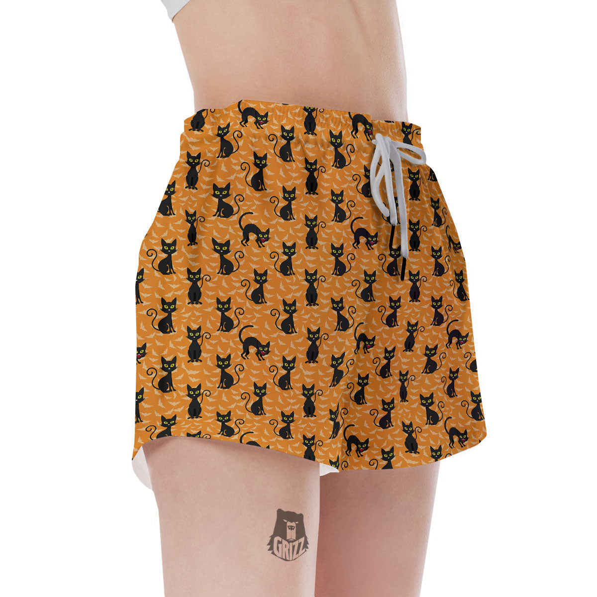 Black Cat Halloween Print Pattern Women's Shorts-grizzshop