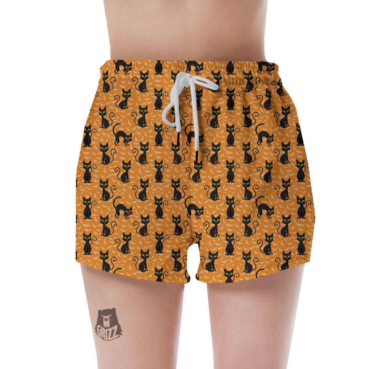Black Cat Halloween Print Pattern Women's Shorts-grizzshop