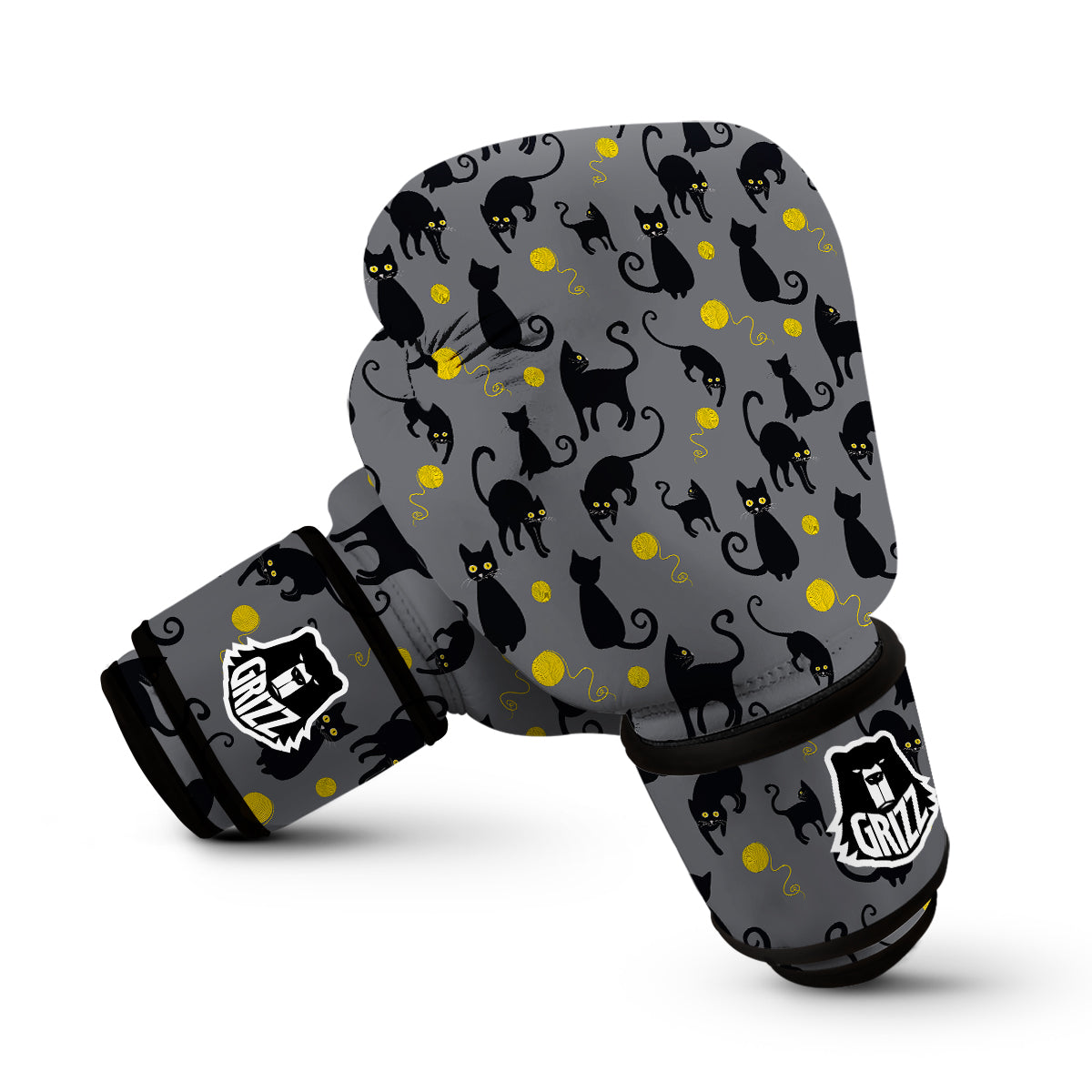 Black Cat Knit Pattern Print Boxing Gloves-grizzshop