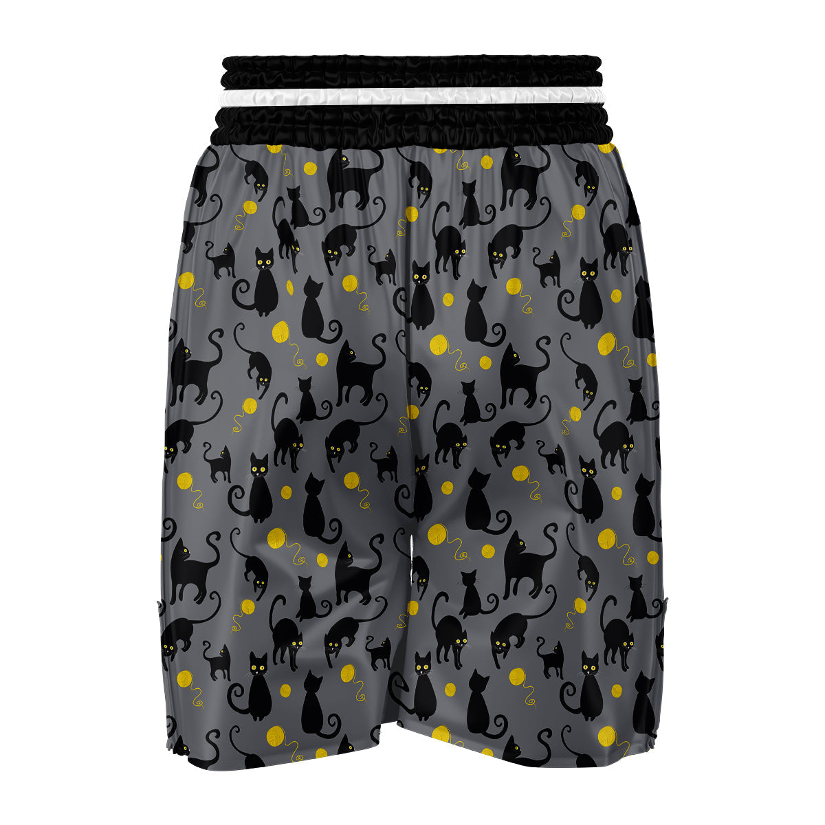 Black Cat Knit Pattern Print Boxing Shorts-grizzshop