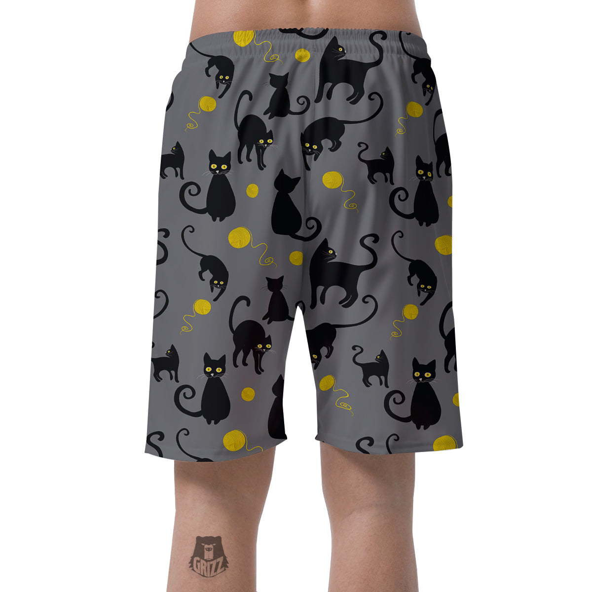 Black Cat Knit Pattern Print Men's Shorts-grizzshop