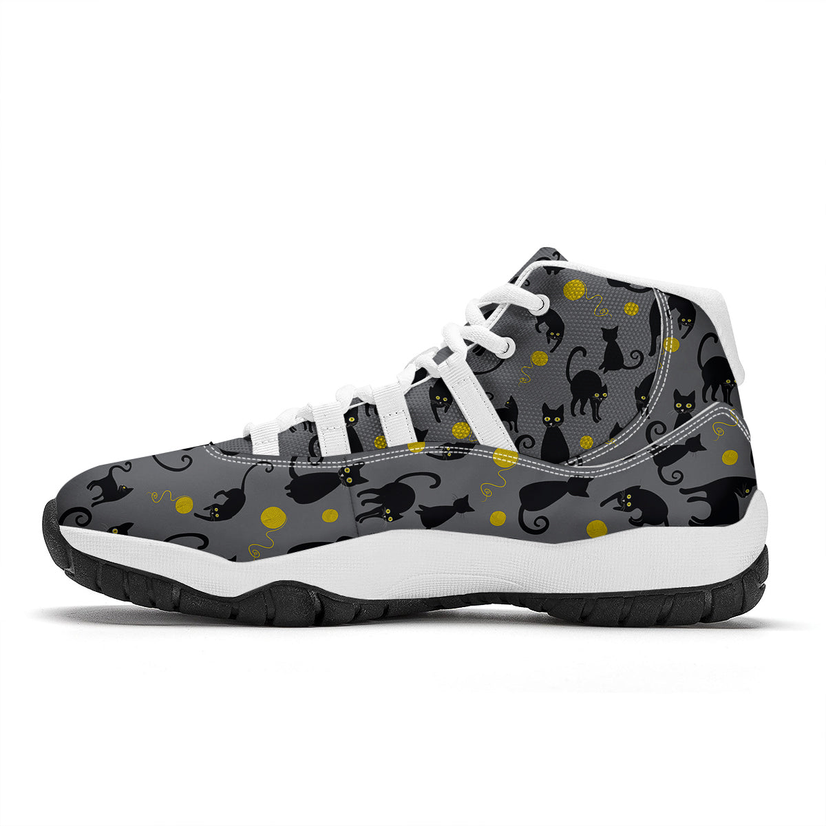 Black Cat Knit Pattern Print White Bball Shoes-grizzshop