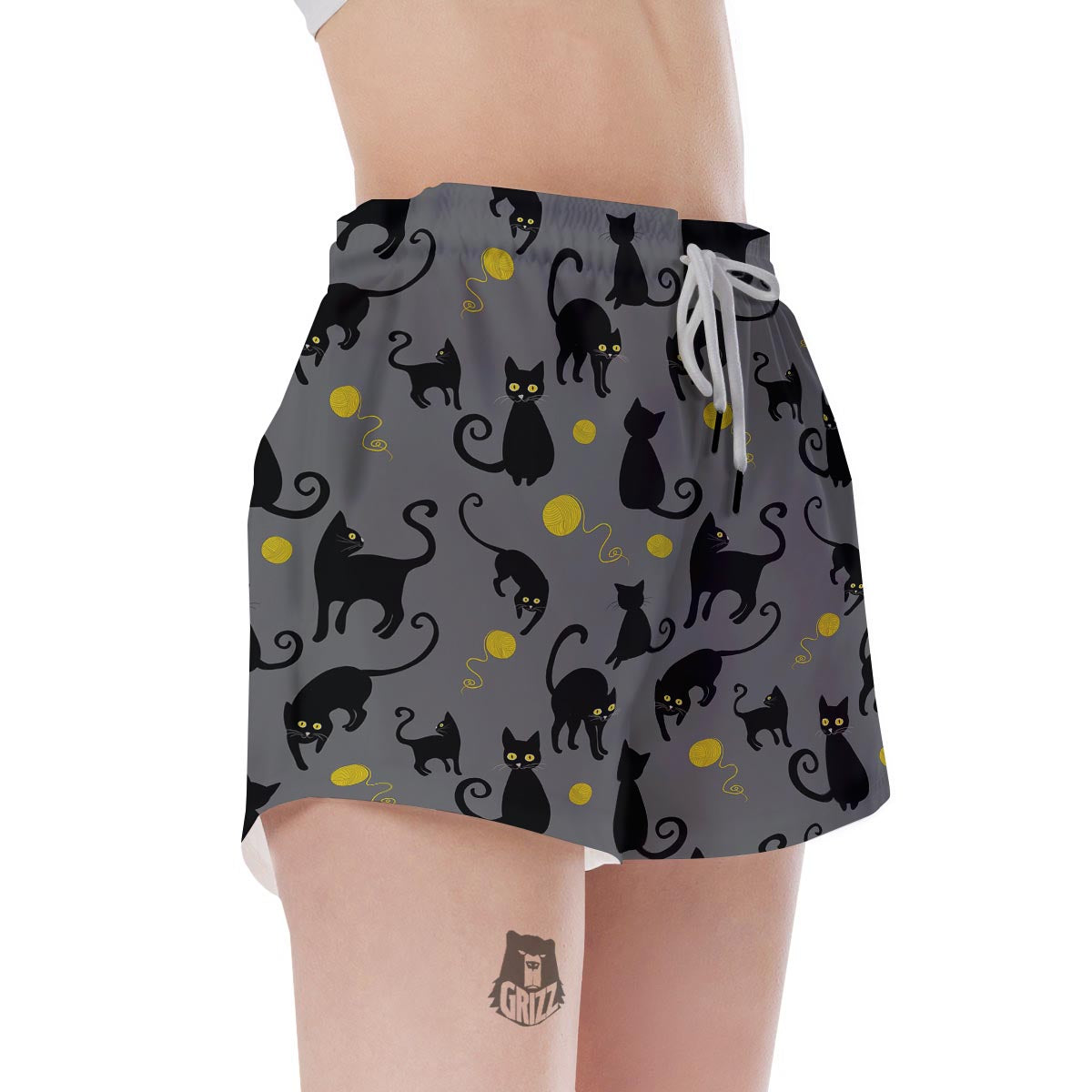 Black Cat Knit Print Women's Shorts-grizzshop