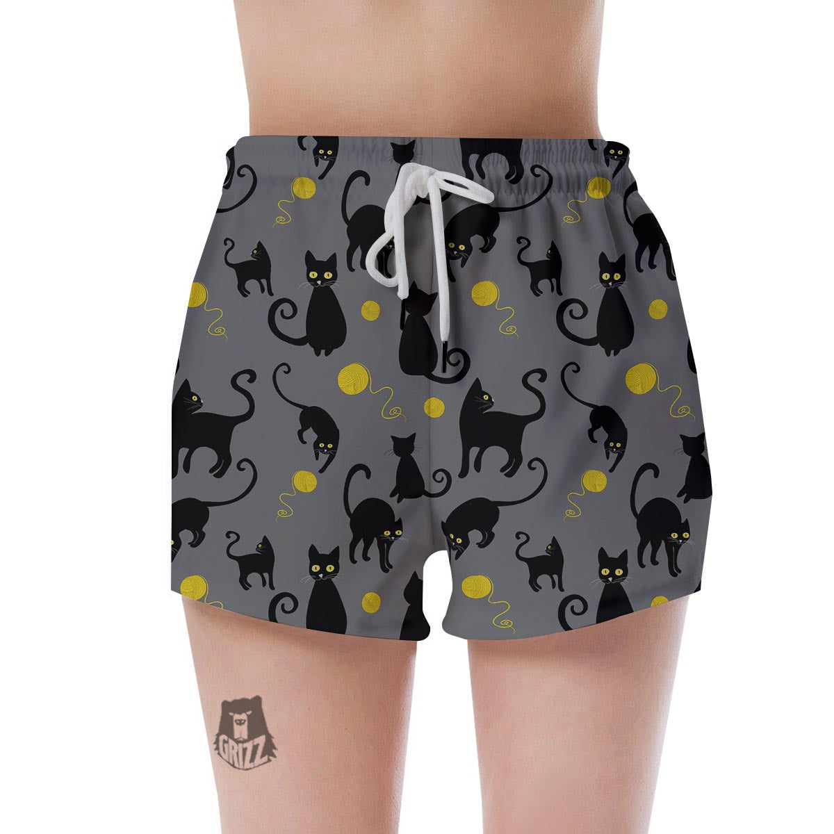 Black Cat Knit Print Women's Shorts-grizzshop