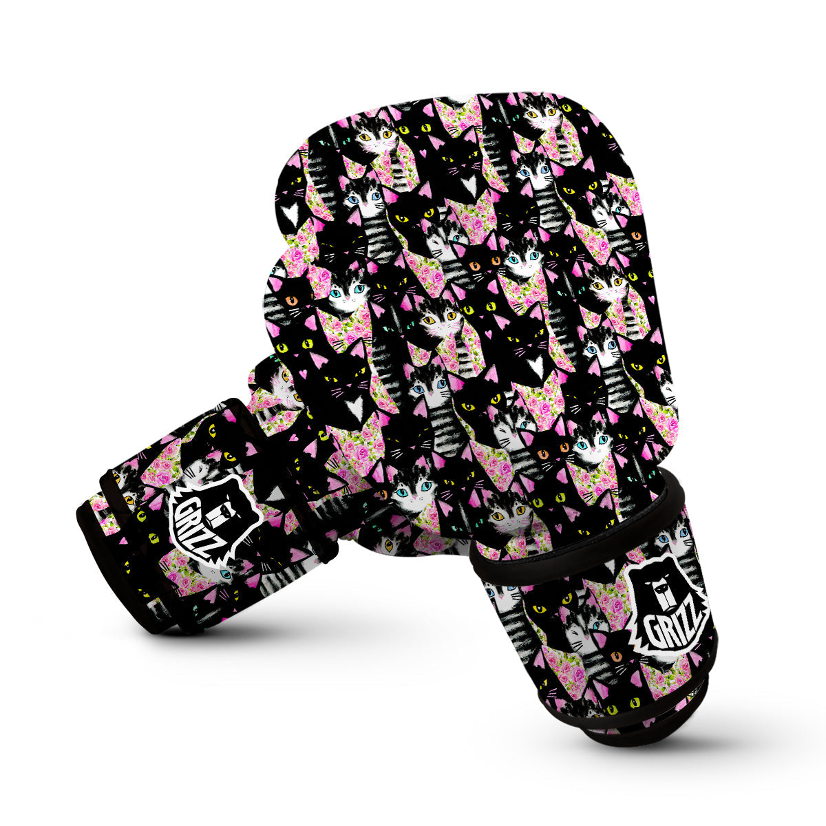 Black Cat Pattern Print Boxing Gloves-grizzshop