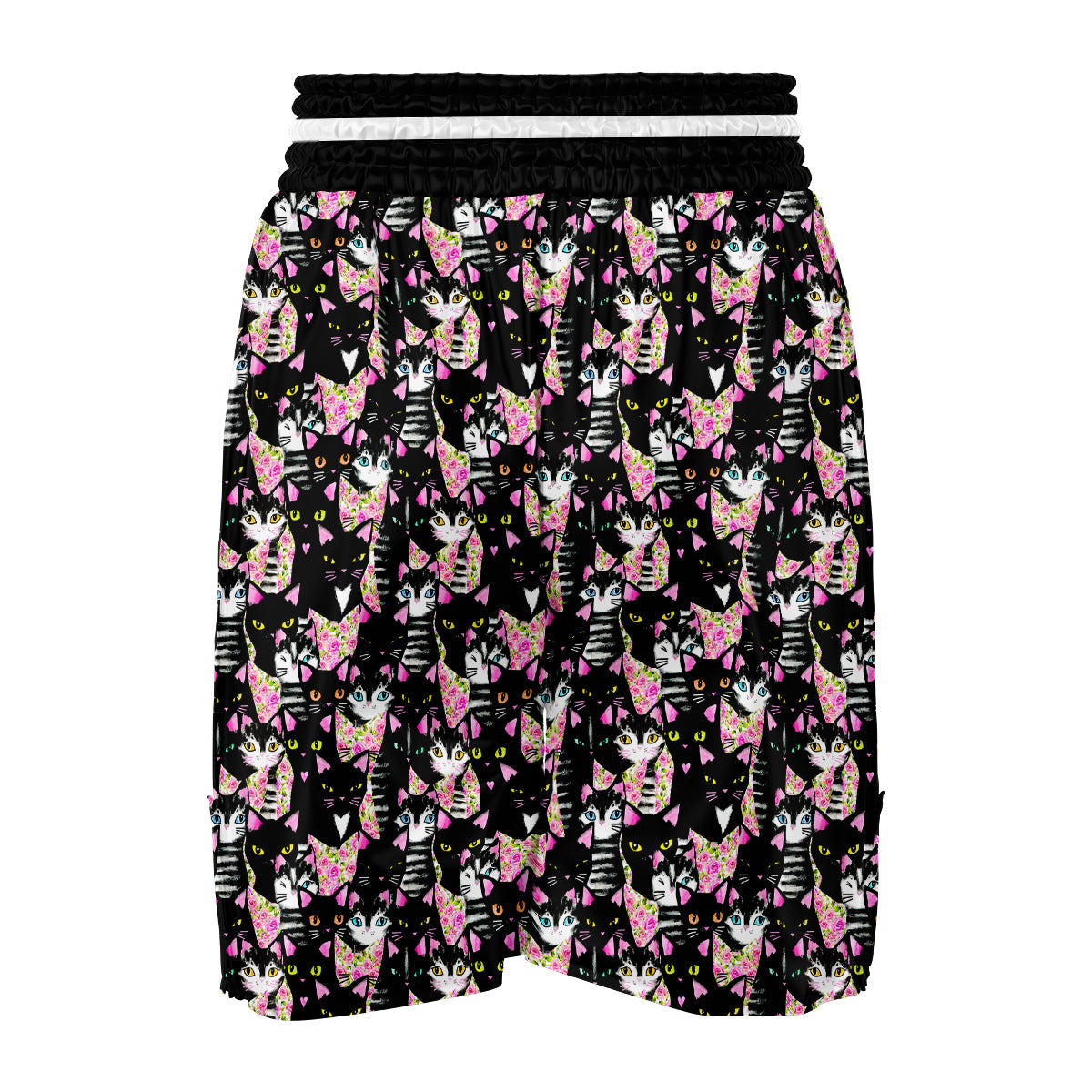 Black Cat Pattern Print Boxing Shorts-grizzshop