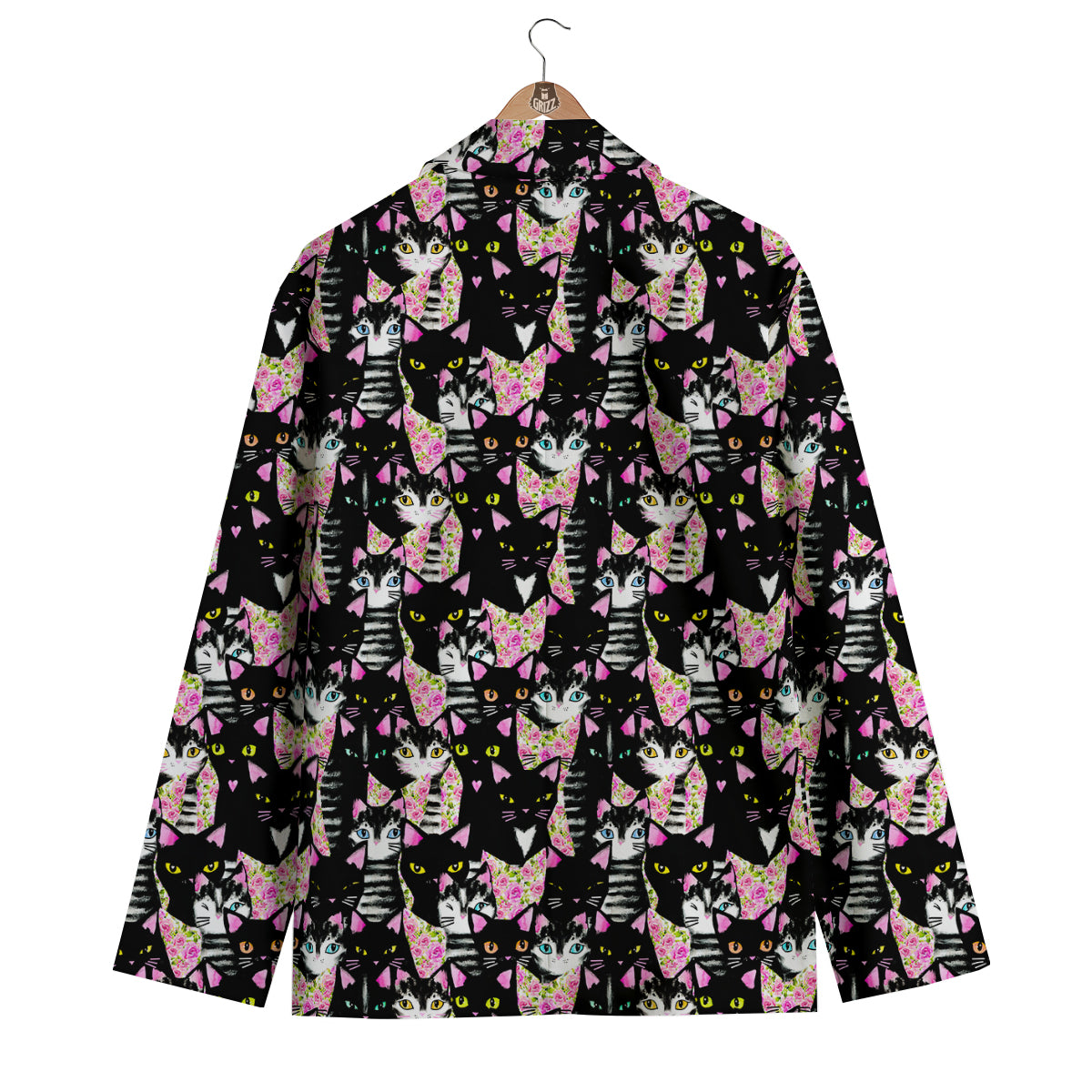 Black Cat Pattern Print Men's Blazer-grizzshop