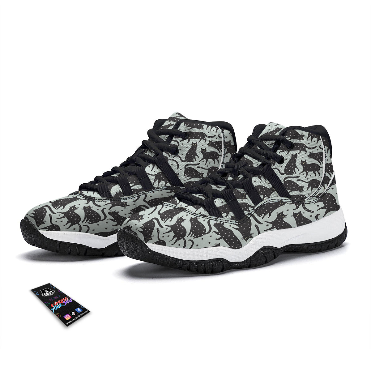 Black Cat Print Pattern Black Bball Shoes-grizzshop