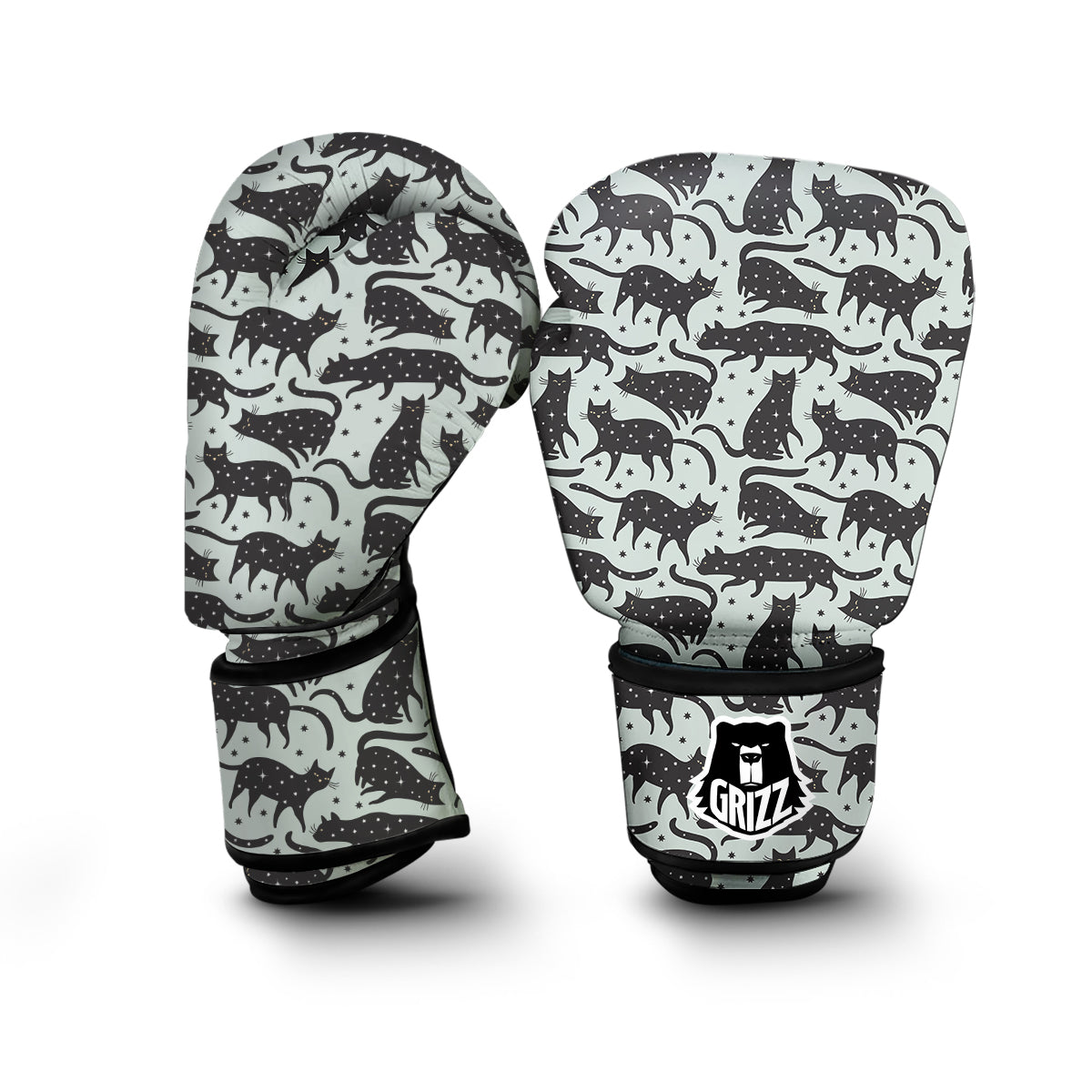 Black Cat Print Pattern Boxing Gloves-grizzshop