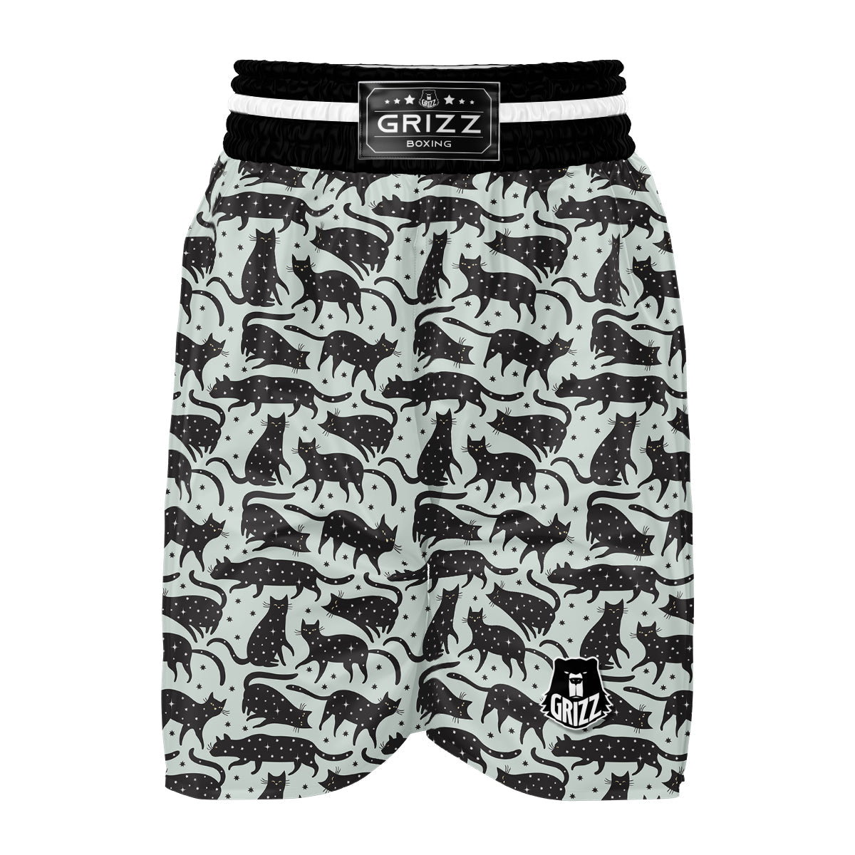 Black Cat Print Pattern Boxing Shorts-grizzshop