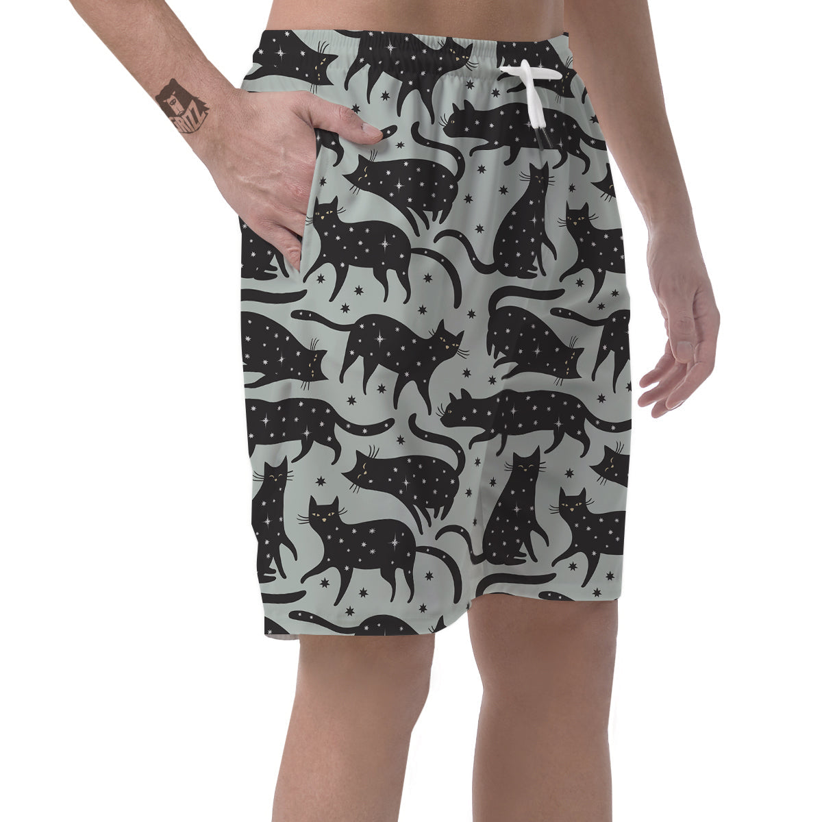 Black Cat Print Pattern Men's Shorts-grizzshop