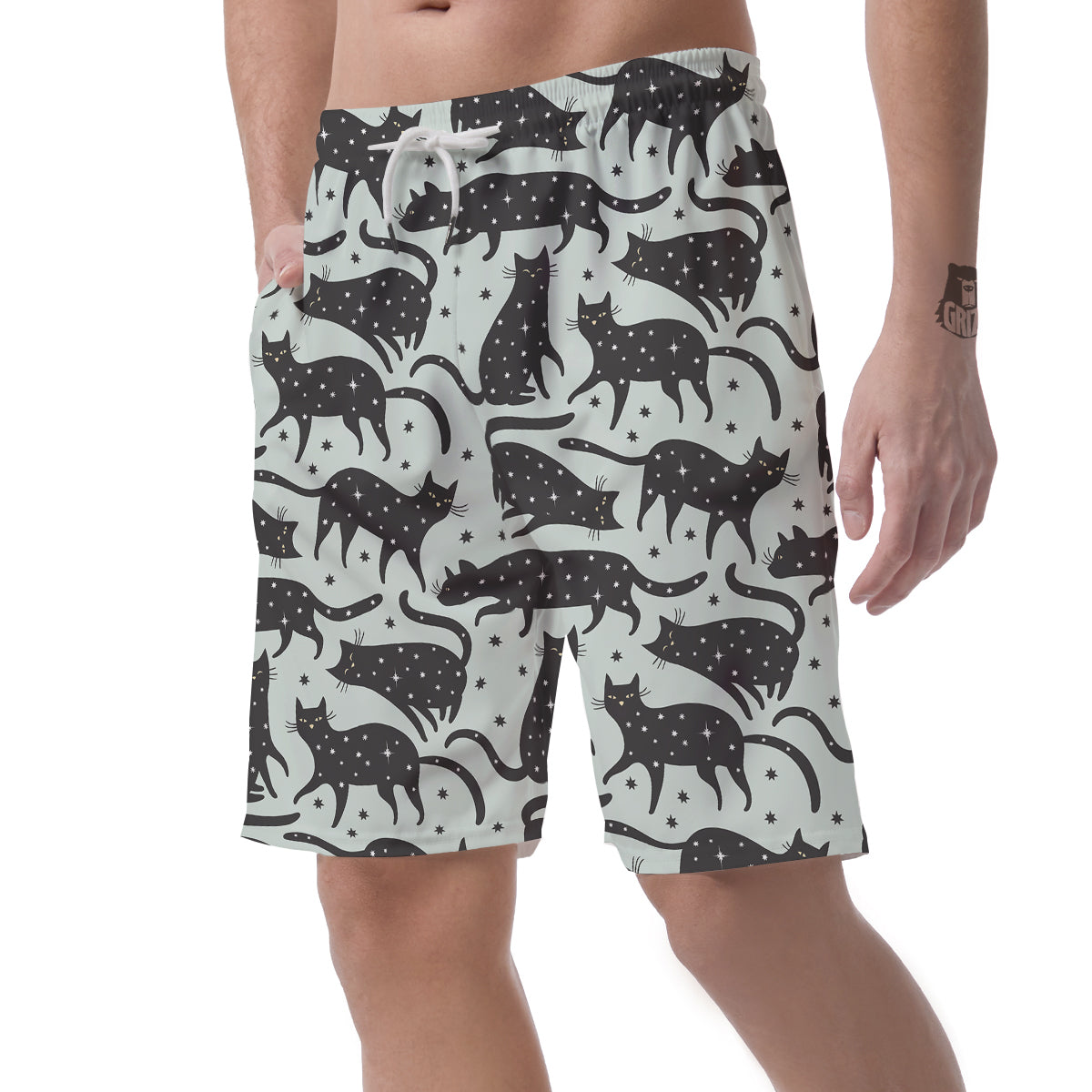 Black Cat Print Pattern Men's Shorts-grizzshop