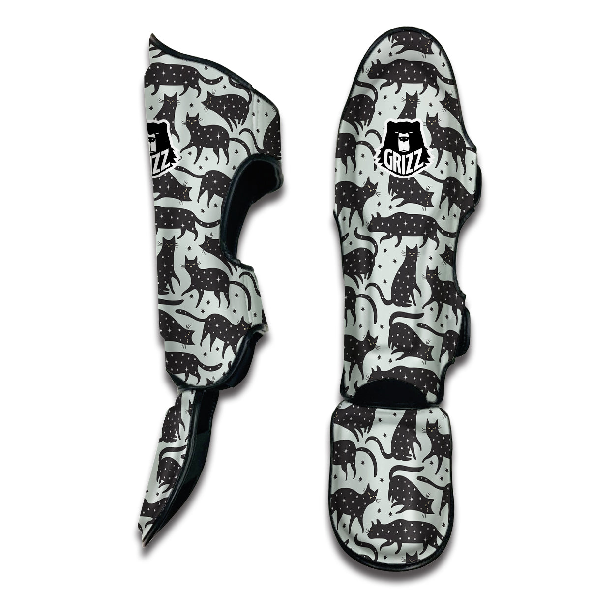 Black Cat Print Pattern Muay Thai Shin Guards-grizzshop