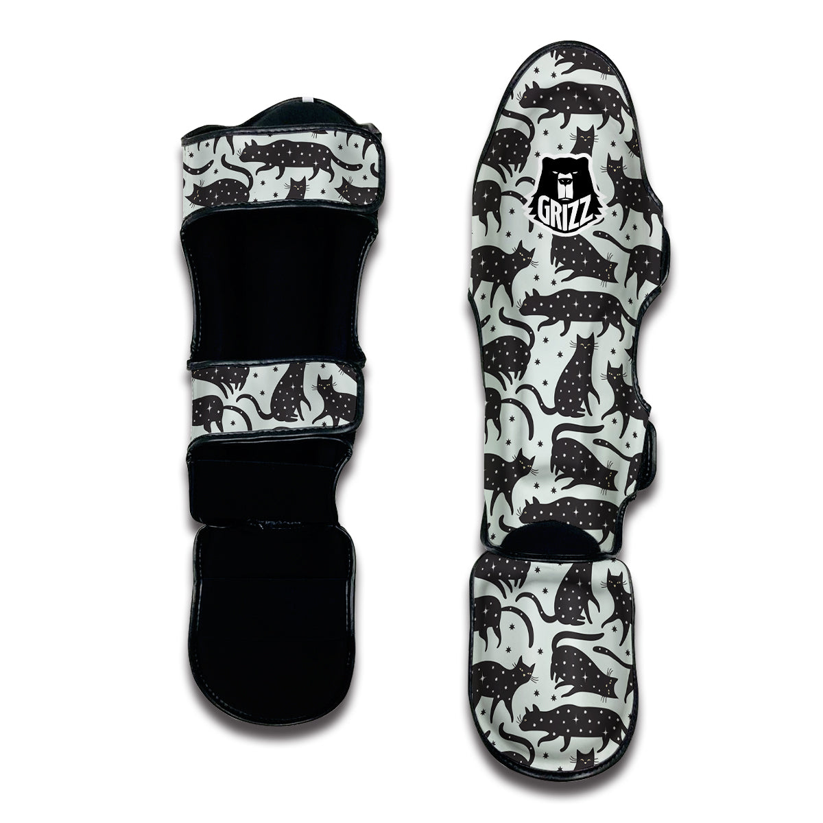 Black Cat Print Pattern Muay Thai Shin Guards-grizzshop