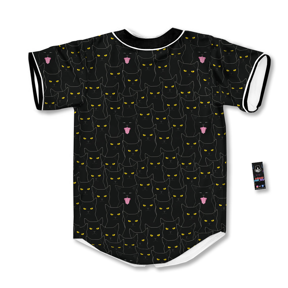 Black Cats Eyes Yellow Print Pattern Baseball Jersey-grizzshop