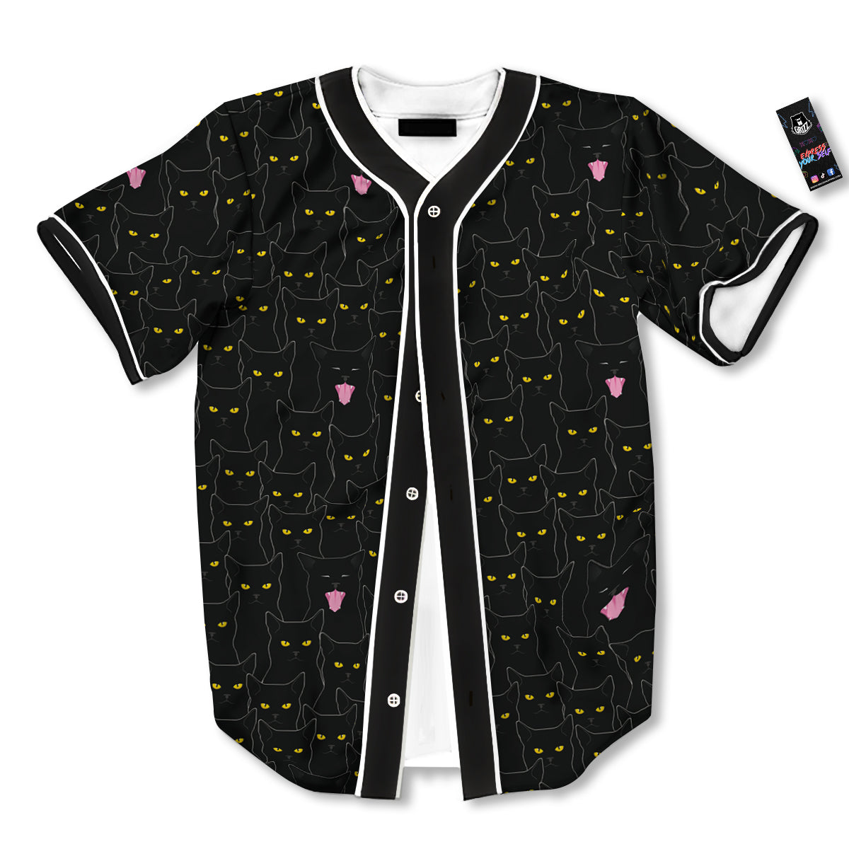 Black Cats Eyes Yellow Print Pattern Baseball Jersey-grizzshop