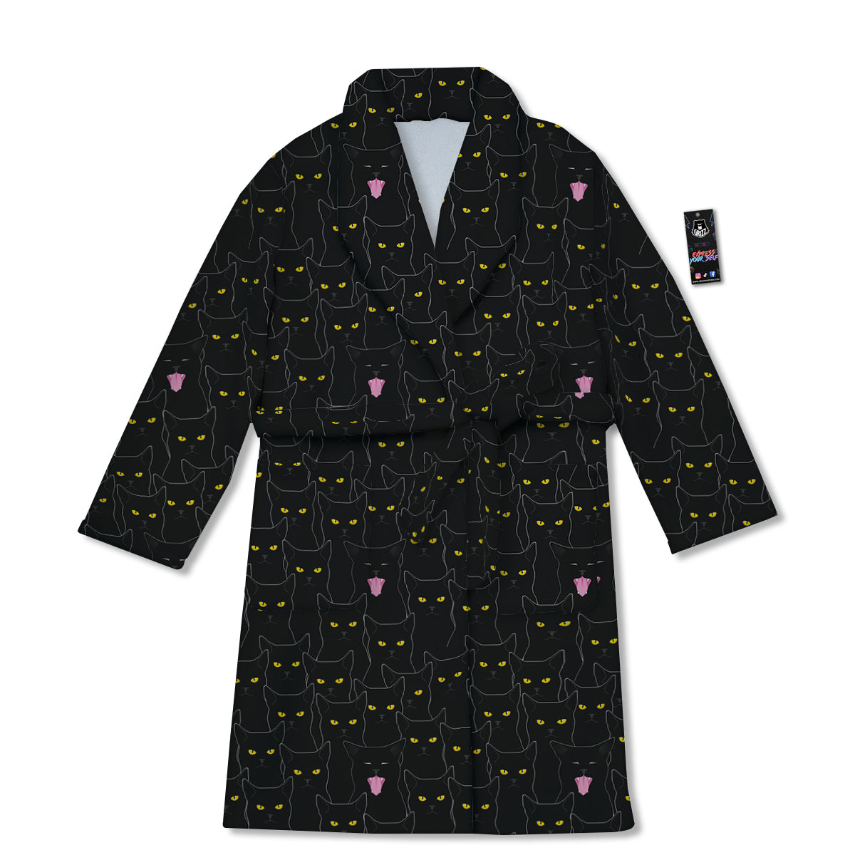 Black Cats Eyes Yellow Print Pattern Bathrobe-grizzshop