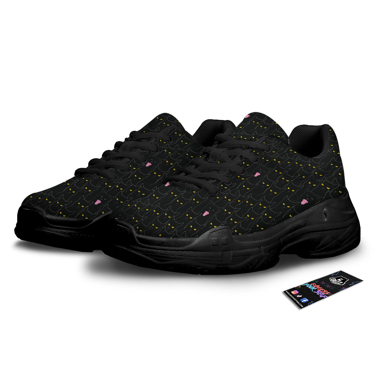 Black Cats Eyes Yellow Print Pattern Black Chunky Shoes-grizzshop