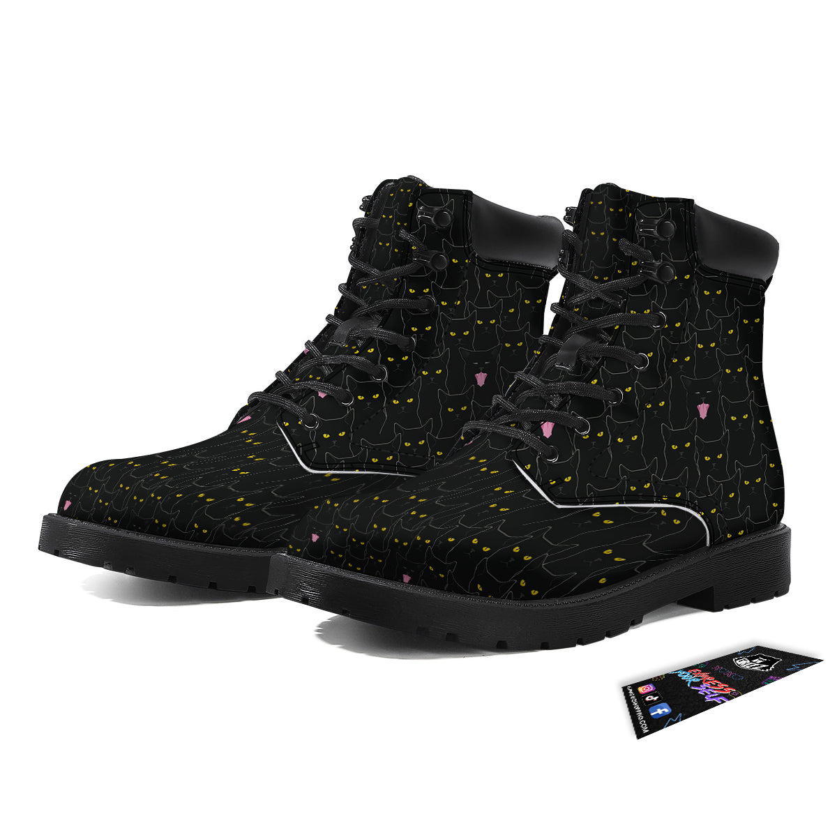 Black Cats Eyes Yellow Print Pattern Boots-grizzshop