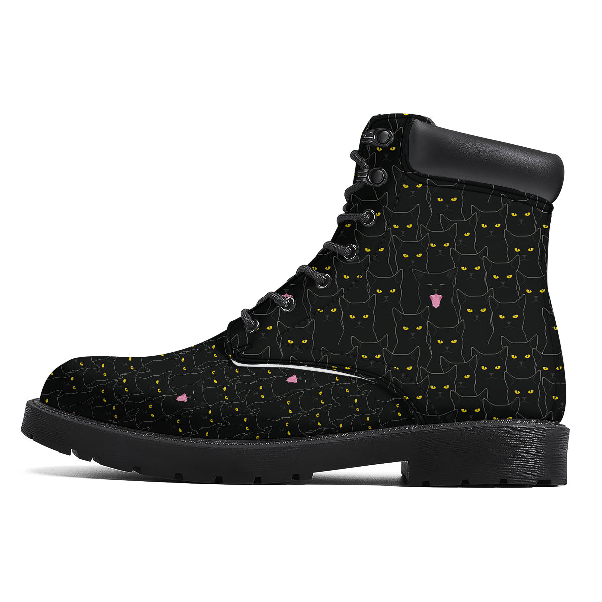 Black Cats Eyes Yellow Print Pattern Boots-grizzshop